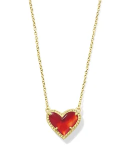 Ari Heart Gold Pendant Necklace in Red Illusion