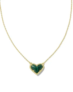 Ari Heart Gold Pendant Necklace in Green Malachite