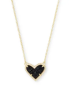 Ari Heart Gold Pendant Necklace in Black Drusy