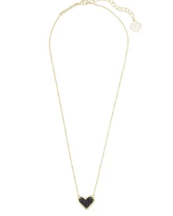 Ari Heart Gold Pendant Necklace in Black Drusy