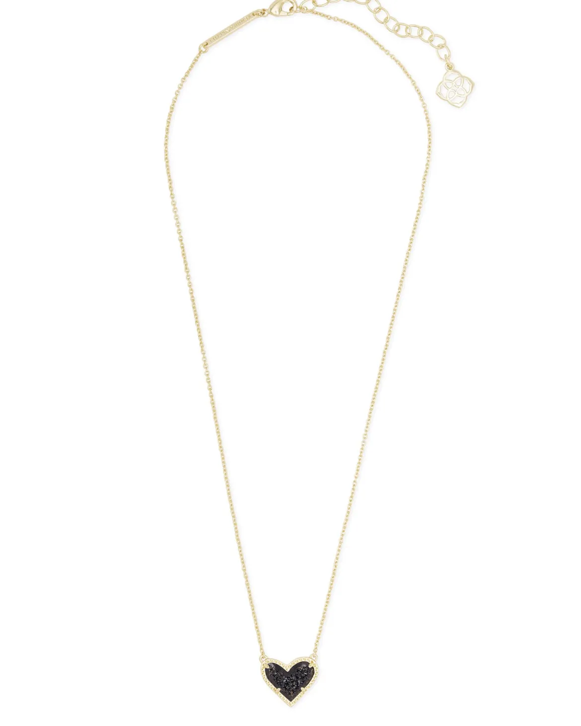 Ari Heart Gold Pendant Necklace in Black Drusy