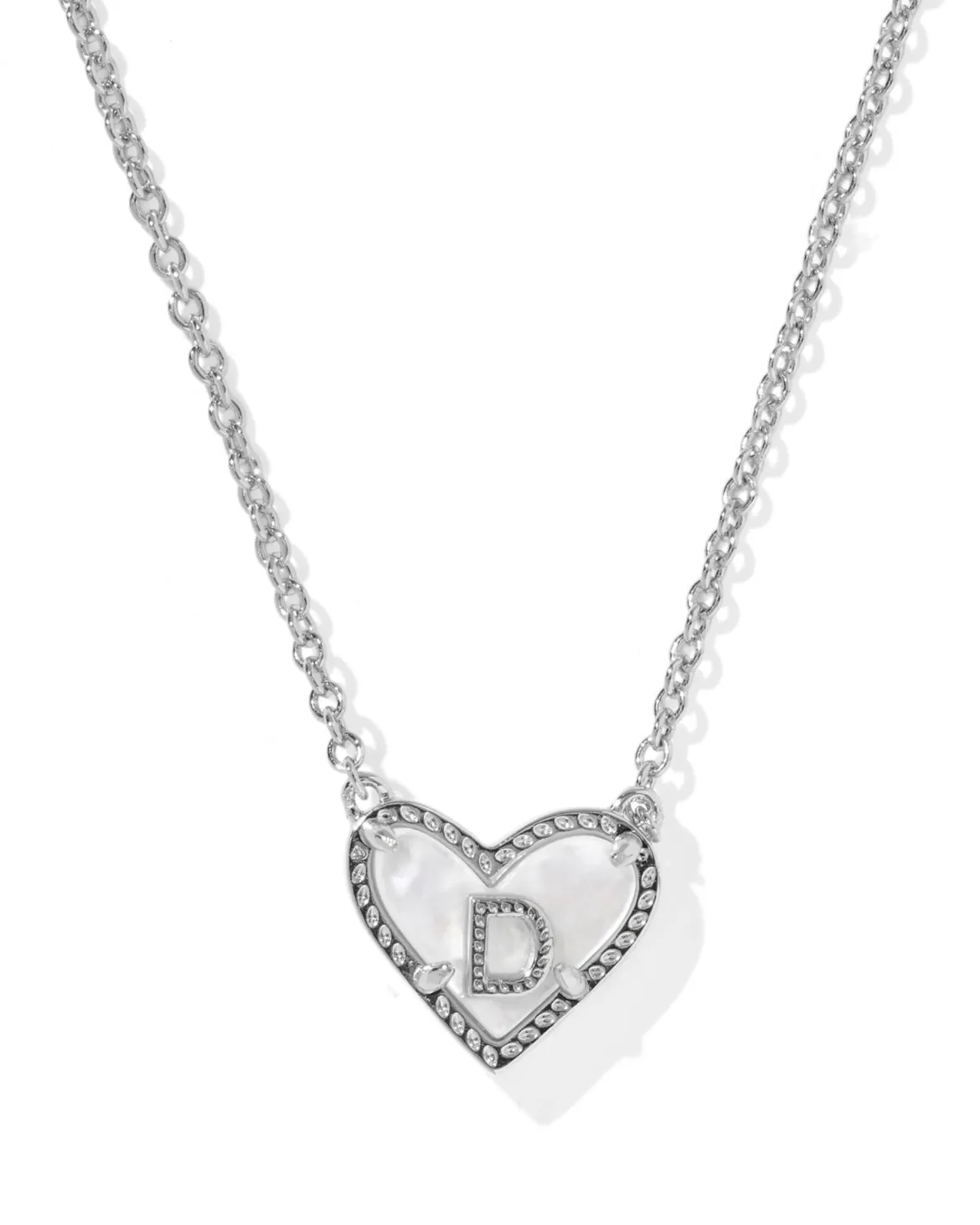 Ari Heart Letter D Silver Short Pendant Necklace