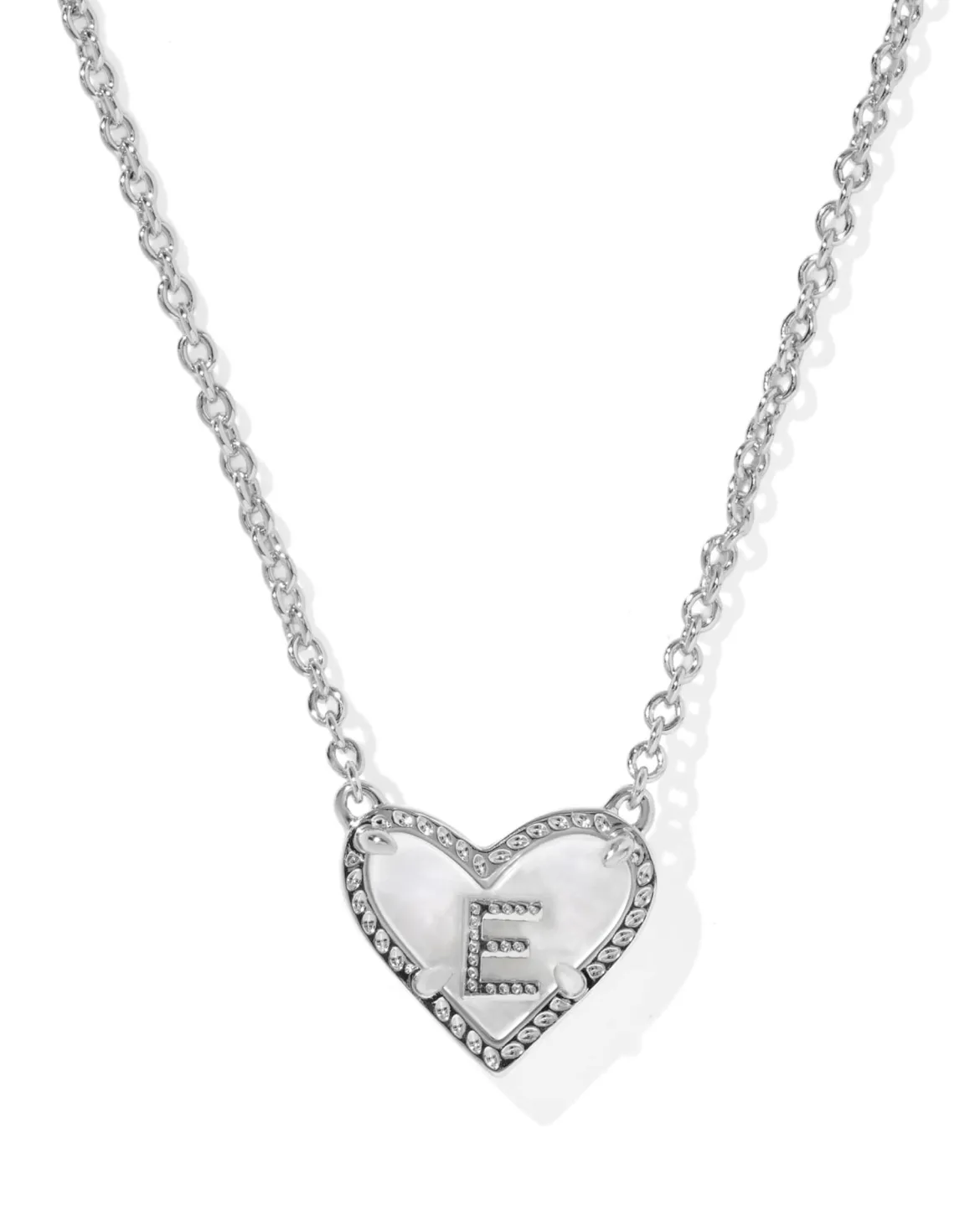 Ari Heart Letter E Silver Short Pendant Necklace
