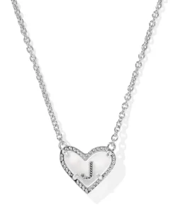 Ari Heart Letter J Silver Short Pendant Necklace