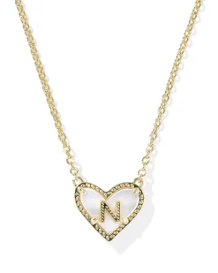 Ari Heart Letter N Gold Short Pendant Necklace