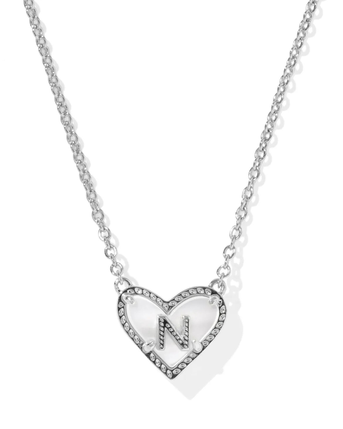 Ari Heart Letter N Silver Short Pendant Necklace