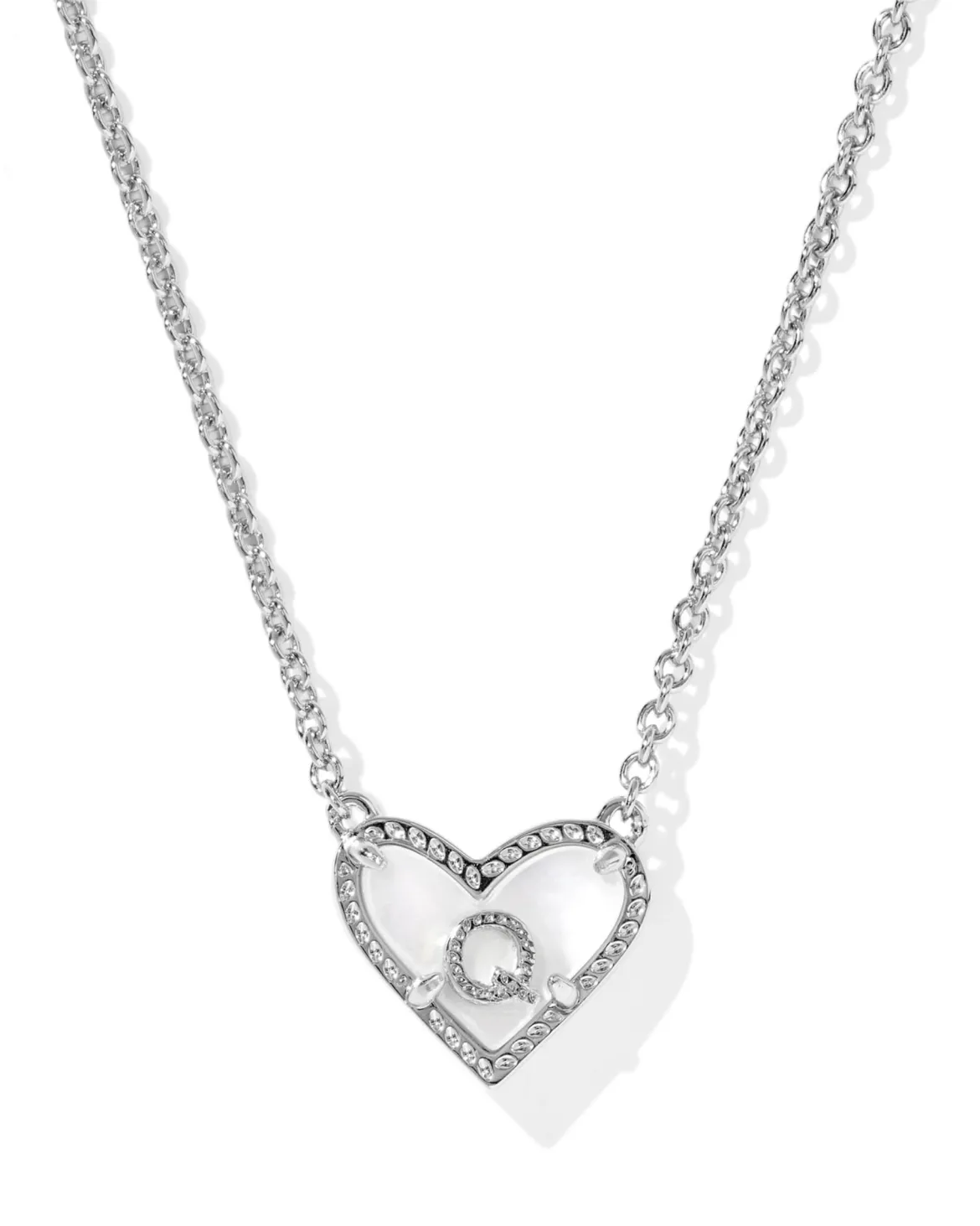 Ari Heart Letter Q Silver Short Pendant Necklace