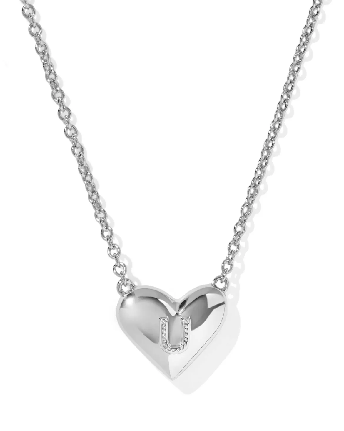Ari Heart Letter U Silver Short Pendant Necklace
