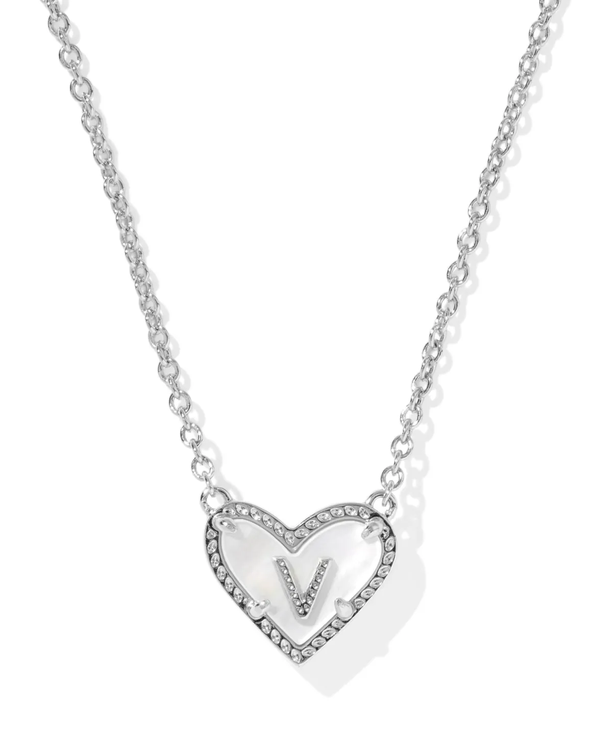 Ari Heart Letter V Silver Short Pendant Necklace