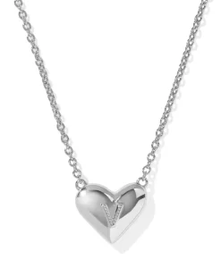 Ari Heart Letter V Silver Short Pendant Necklace