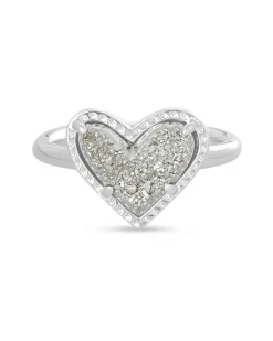 Ari Heart Silver Band Ring in Platinum Drusy