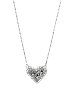 Ari Heart Silver Extended Length Pendant Necklace in Platinum Drusy