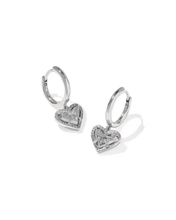 Ari Heart Silver Huggie Earrings in Platinum Drusy