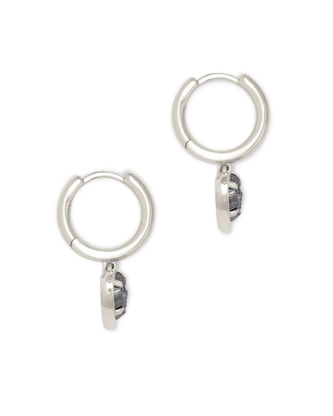 Ari Heart Silver Huggie Earrings in Platinum Drusy