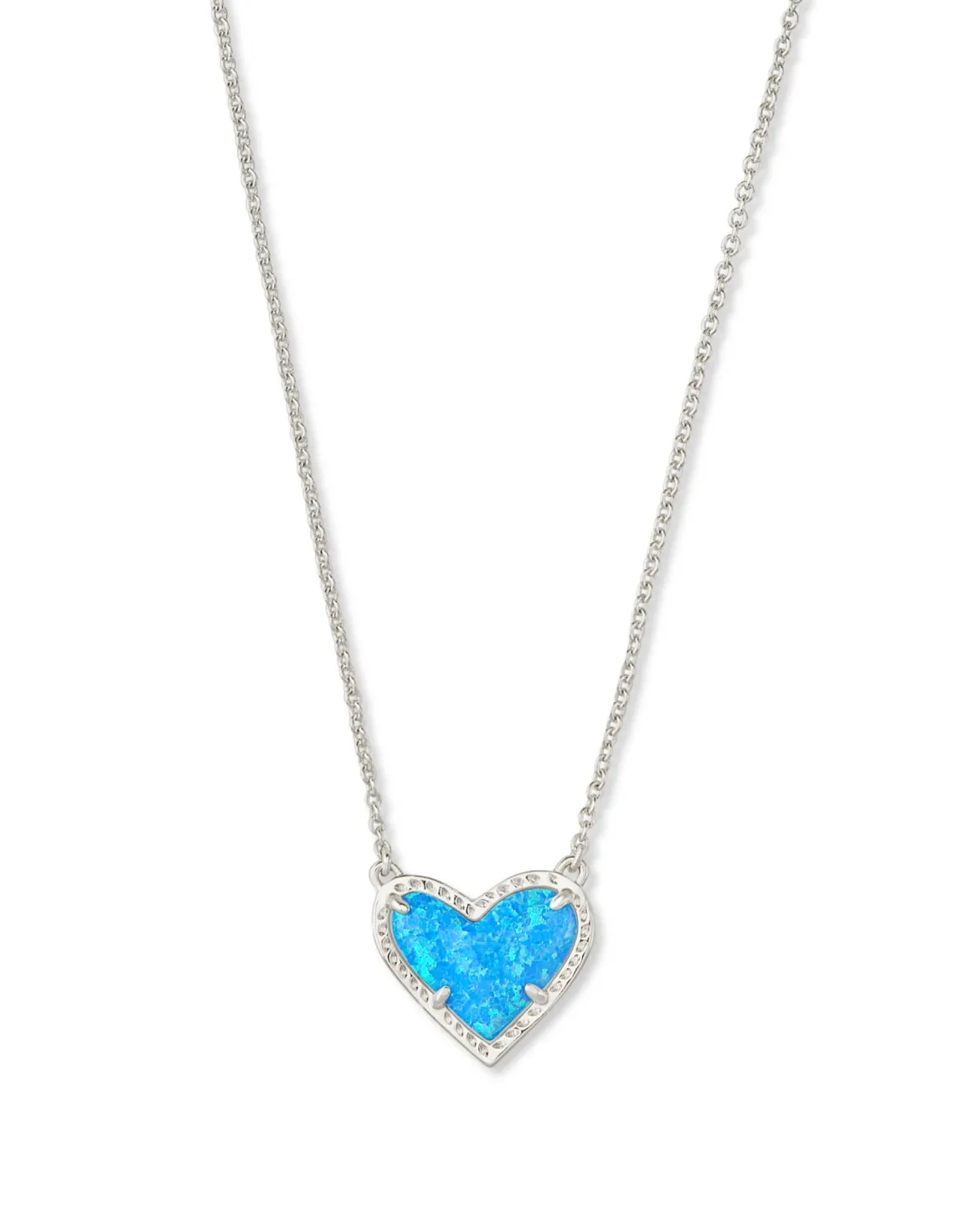 Ari Heart Silver Pendant Necklace in Ocean Lab Grown Opal