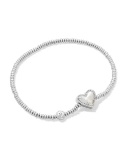 Ari Heart Silver Stretch Bracelet in Ivory Mother-of-Pearl