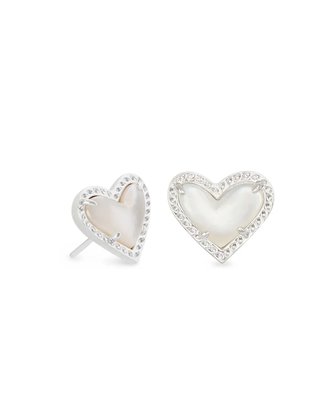 Ari Heart Silver Stud Earrings in Ivory Mother-of-Pearl