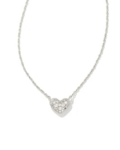 Ari Silver Pave Crystal Heart Necklace in White CZ