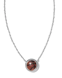 Basketball Silver Short Pendant Necklace in Orange Goldstone