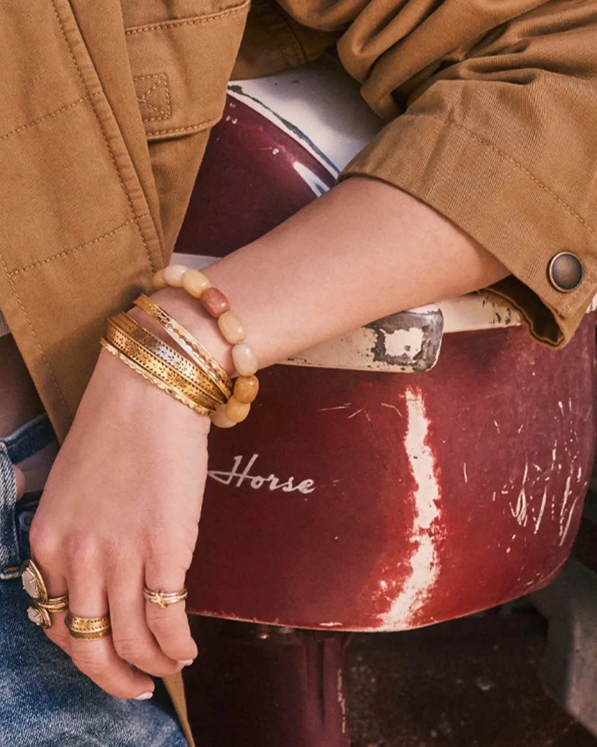 Beaded Vintage Gold Statement Stretch Bracelet