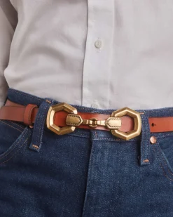 Beau Horse Bit Vintage Gold Belt in Tan