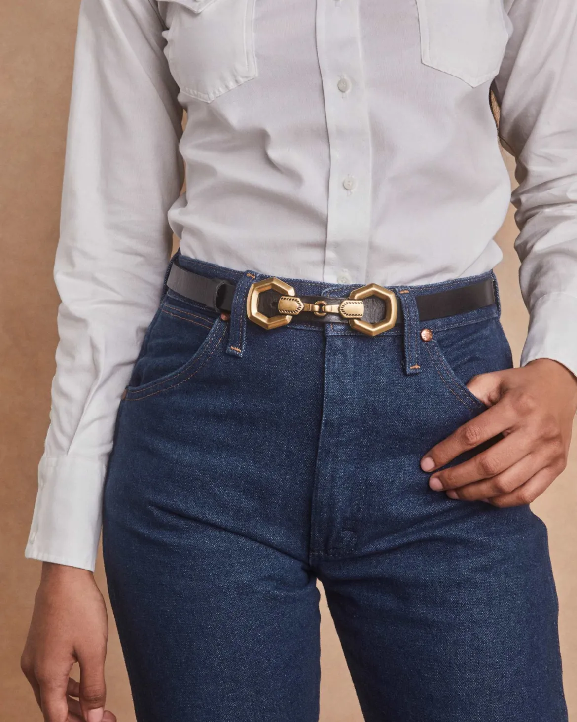 Beau Horse Bit Vintage Gold Belt in Black
