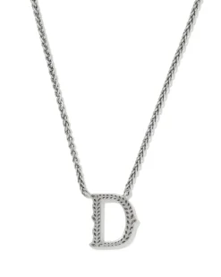 Beau Letter D Pendant Necklace in Vintage Silver