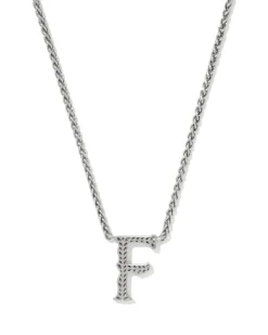 Beau Letter F Pendant Necklace in Vintage Silver