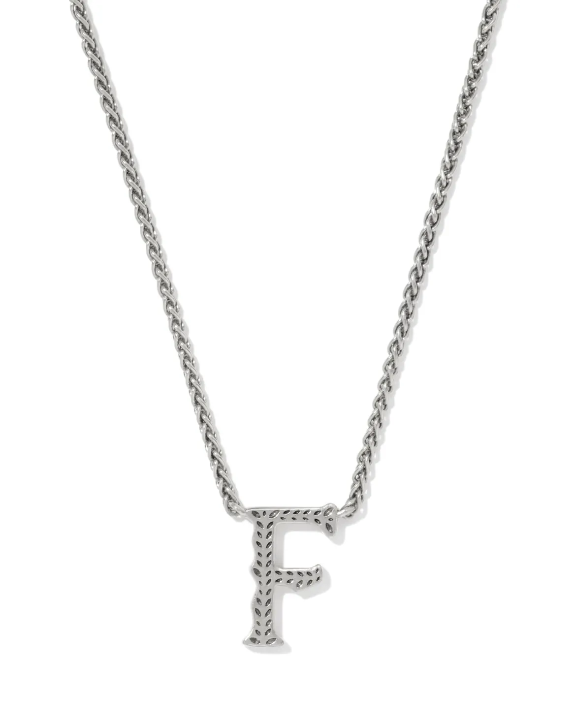 Beau Letter F Pendant Necklace in Vintage Silver
