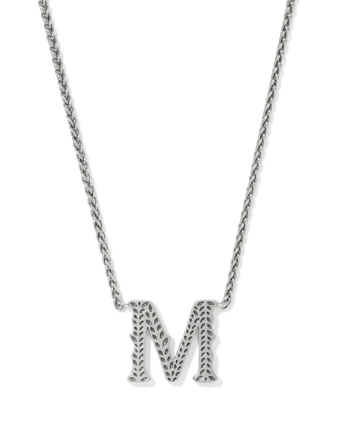 Beau Letter M Pendant Necklace in Vintage Silver