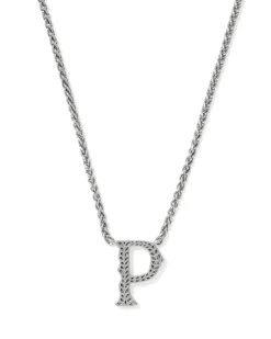 Beau Letter P Pendant Necklace in Vintage Silver