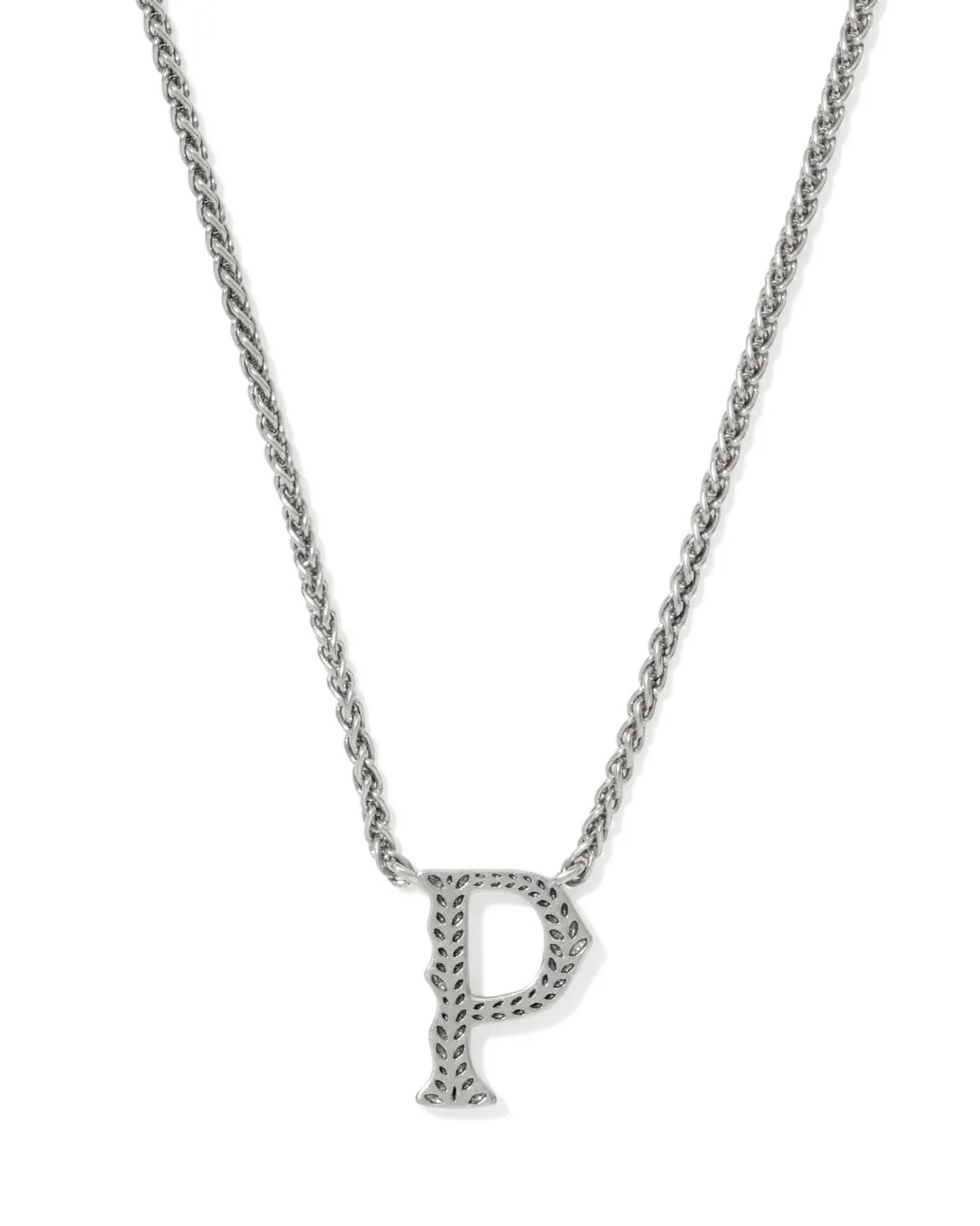 Beau Letter P Pendant Necklace in Vintage Silver