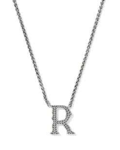 Beau Letter R Pendant Necklace in Vintage Silver