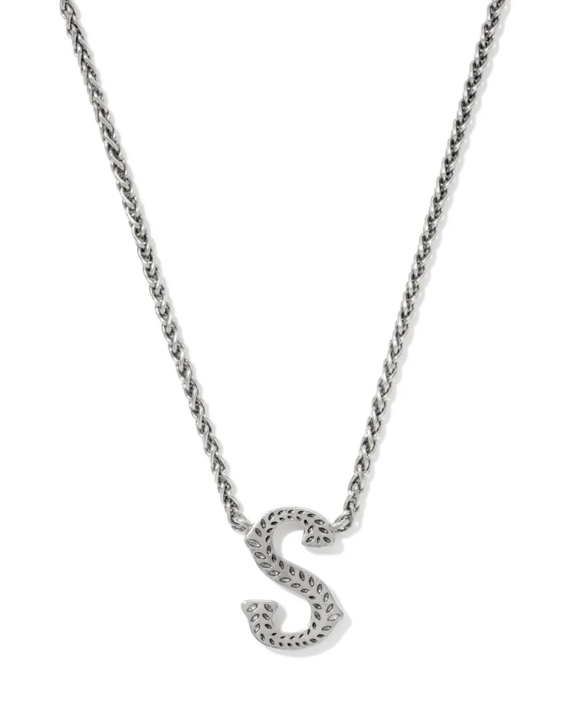 Beau Letter S Pendant Necklace in Vintage Silver