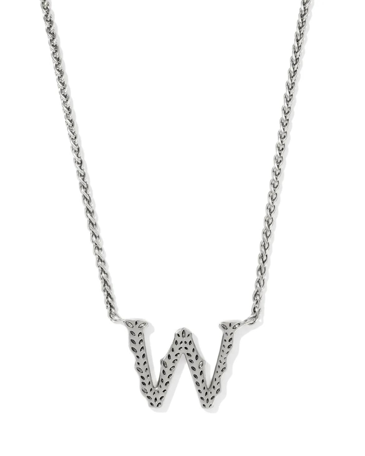Beau Letter W Pendant Necklace in Vintage Silver