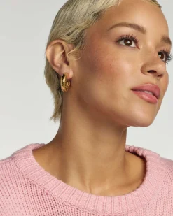 Bold Etched 18k Yellow Gold Vermeil Hoop Earrings