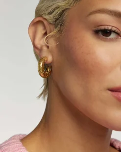 Bold Etched 18k Yellow Gold Vermeil Hoop Earrings