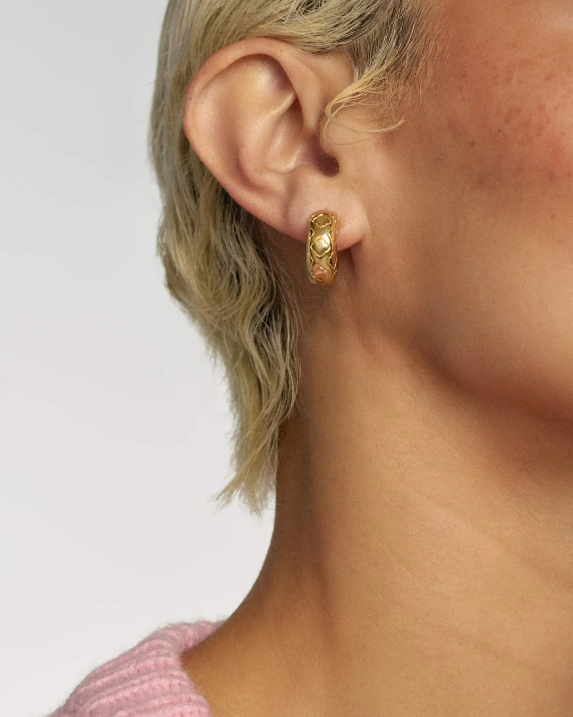 Bold Etched Oxidized Sterling Silver Huggie Earrings