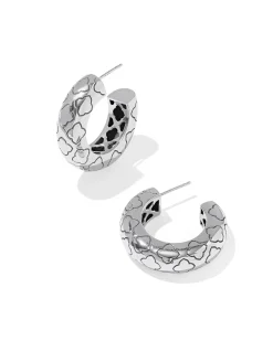 Bold Etched Oxidized Sterling Silver Hoop Earrings