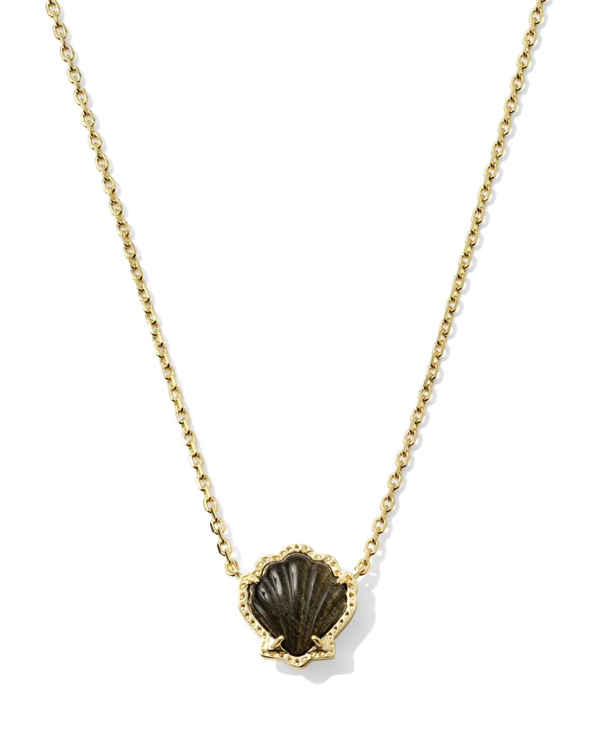 Brynne Gold Shell Short Pendant Necklace in Golden Obsidian