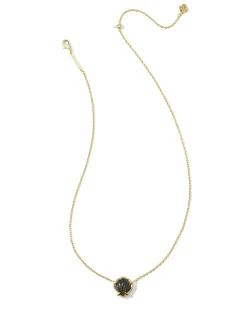 Brynne Gold Shell Short Pendant Necklace in Golden Obsidian