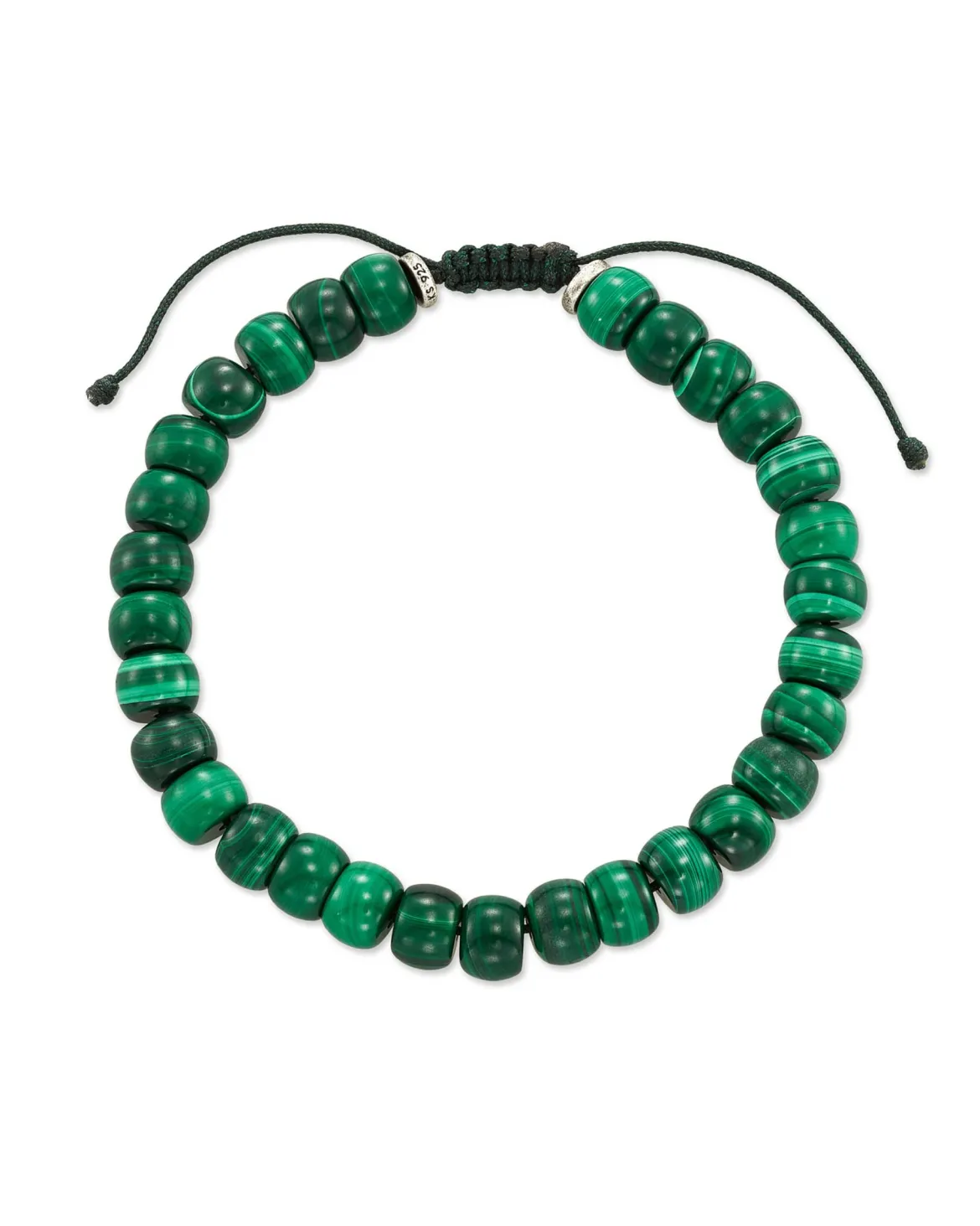 Cade Oxidized Sterling Silver Beaded Bracelet in Green Malachite