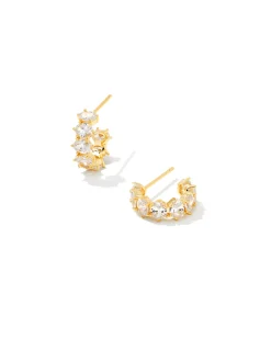 Cailin Gold Crystal Huggie Earrings in White CZ