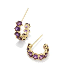 Cailin Gold Huggie Earrings in Purple Crystal