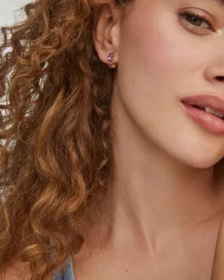 Cailin Gold Huggie Earrings in Purple Crystal