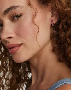 Cailin Gold Huggie Earrings in Purple Crystal