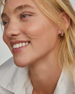 Cailin Gold Huggie Earrings in Blue Violet Crystal