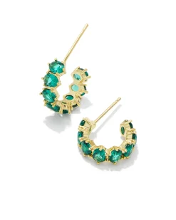 Cailin Gold Huggie Earrings in Green Crystal