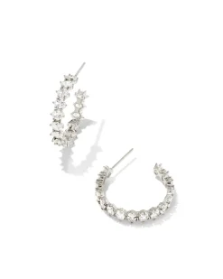 Cailin Silver Crystal Hoop Earrings in White CZ