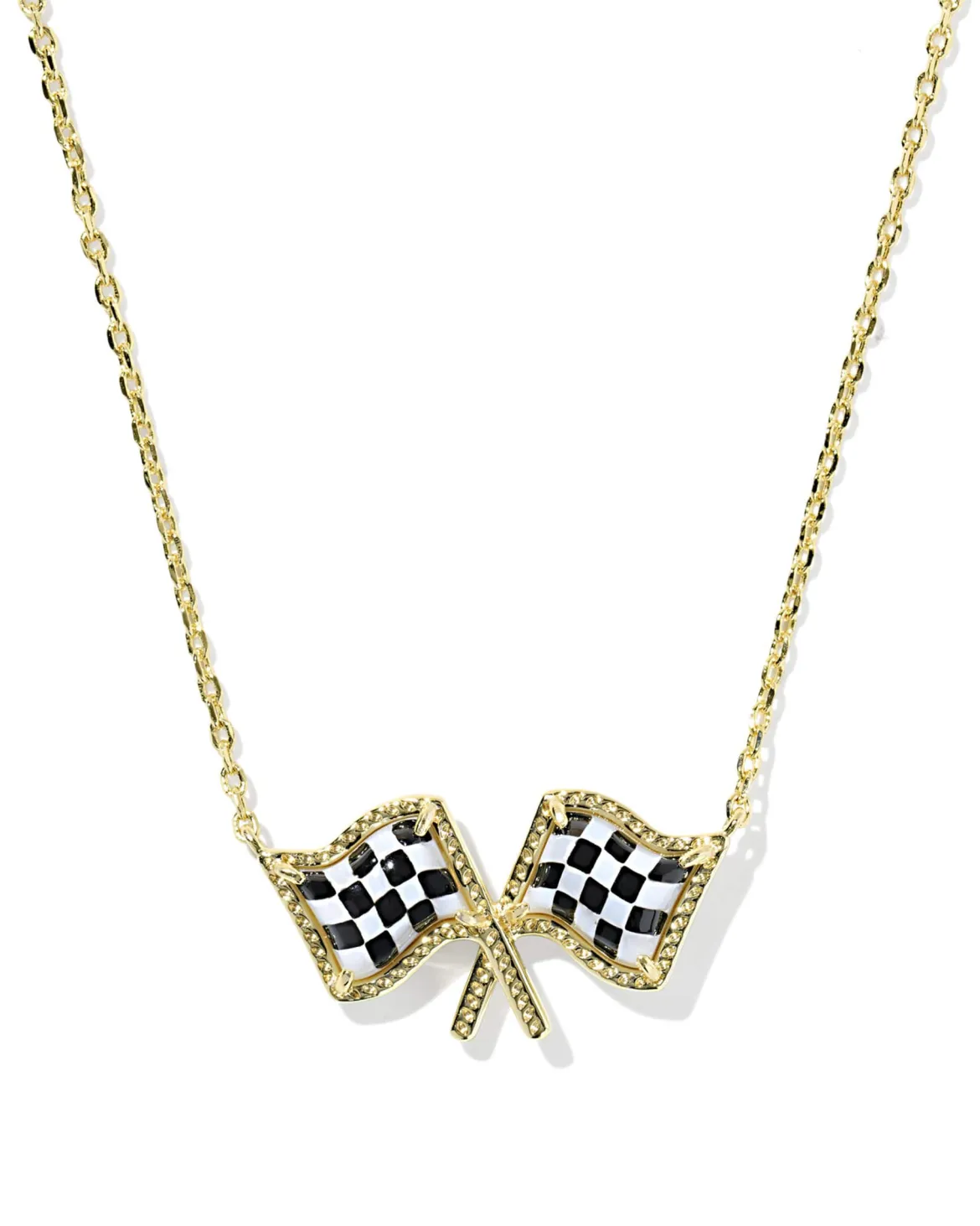 Checkered Flag Gold Short Pendant Necklace